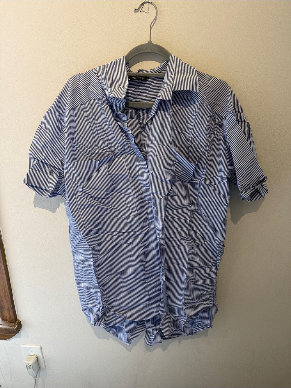 Zara Casual Blue Pinstripe Short-Sleeve Shirt Dress